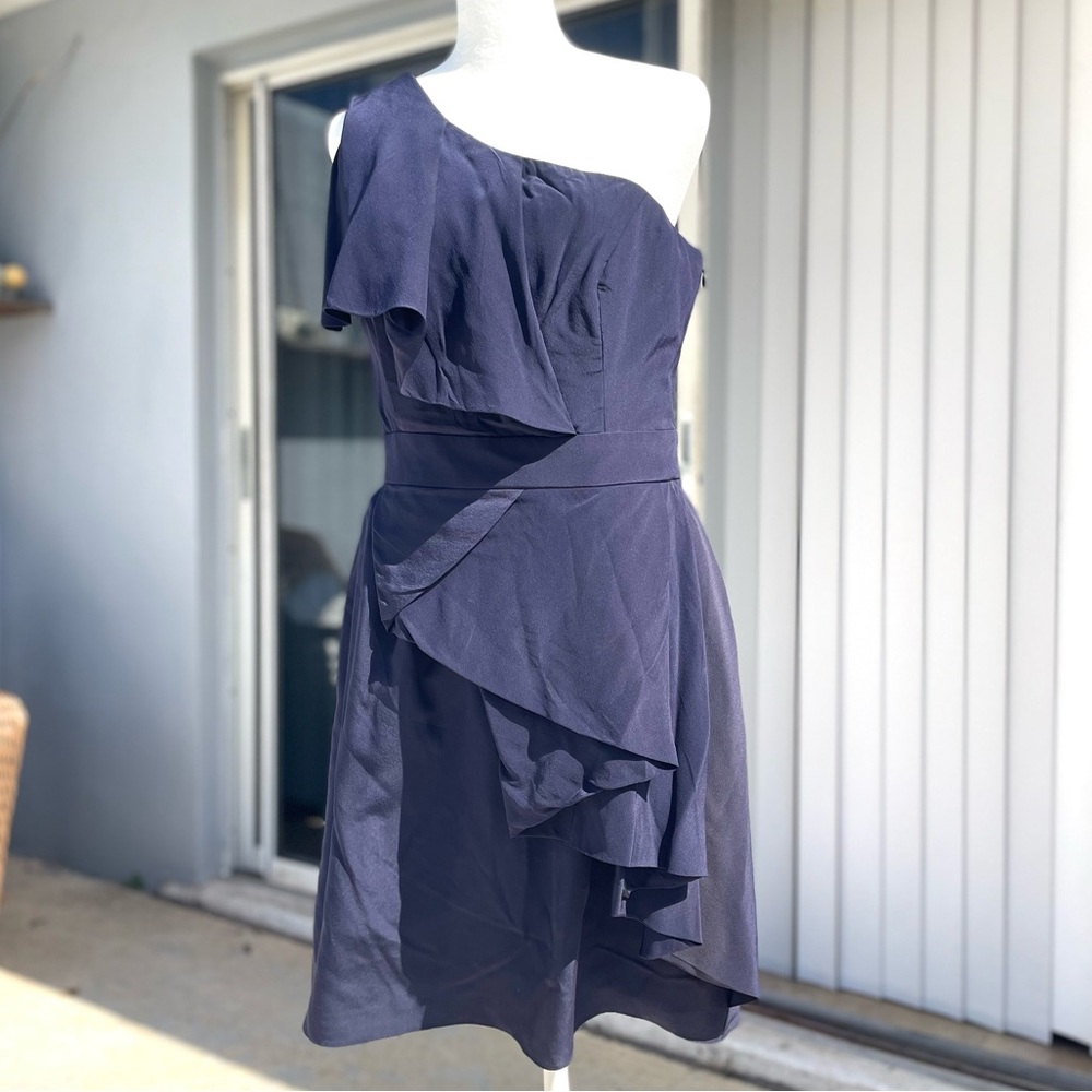 Shoshanna Navy One Sleeve Ruffle Dress Size 6